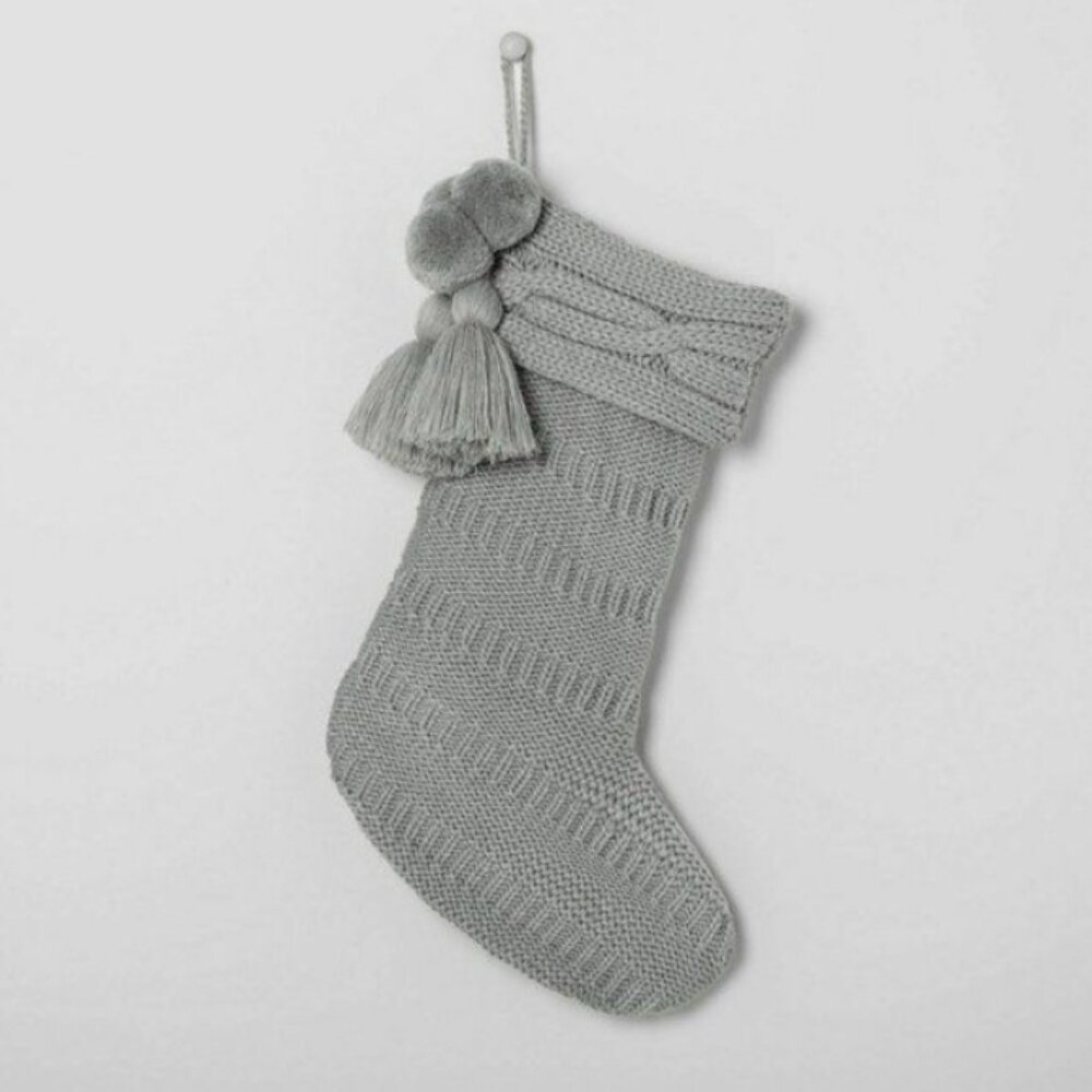 Lot of 4 Hearth & Hand Gray‎ Chunky Knitted Christmas Stockings